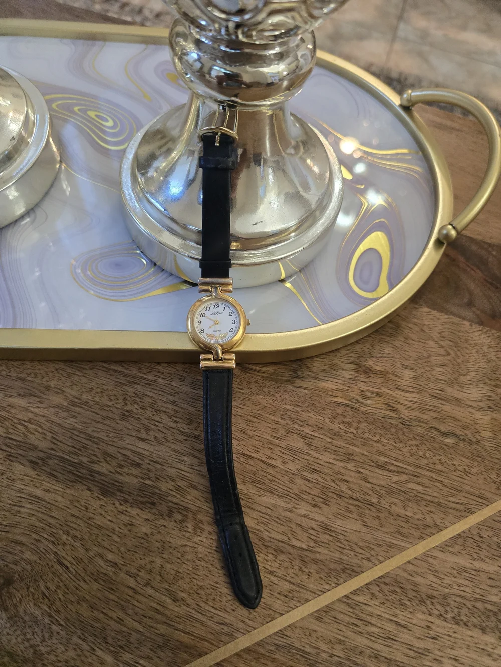 LeBeau Gold-Tone Women's Quartz Watch with Black Strap
